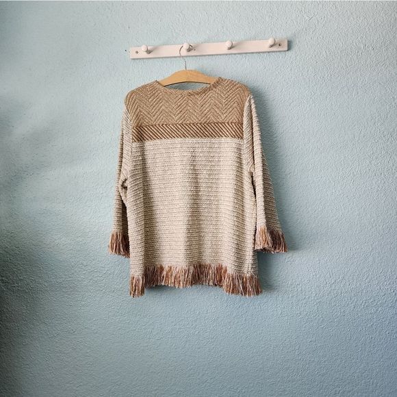 Chico's french hem and cuffs boho tunic style oatmeal open cardigan sweater - Picture 8 of 12